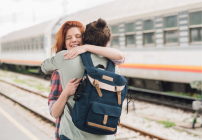 couple training station hugging