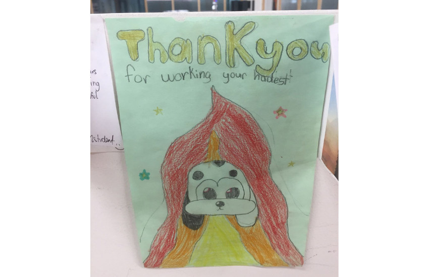 A hand-drawn letter to the firefighters from a child