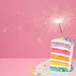 Prompt 3: A rainbow cake with a sparkler
