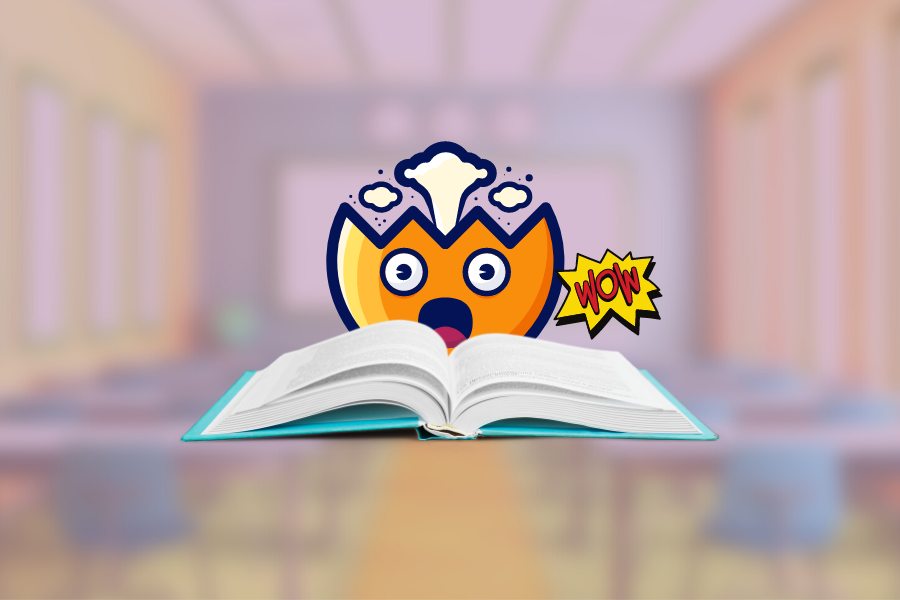 Amazed emoji face reading a Sizzling Starts example in a book
