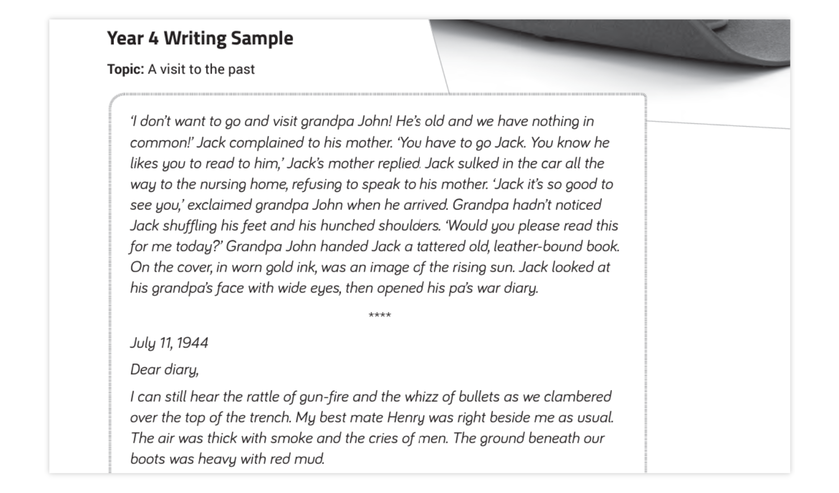 Putting it all together student writing sample